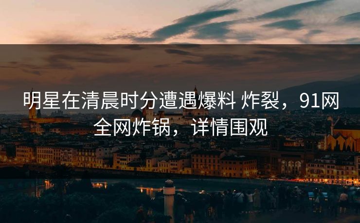 明星在清晨时分遭遇爆料 炸裂，91网全网炸锅，详情围观